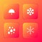Set Sunset, Snowflake, Water drop and icon. Vector