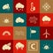 Set Sunset, Wind turbine, Cloud with rain, Thermometer, Sunrise, Windy weather and icon. Vector