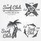 Set of Surf club concept Vector Summer surfing retro badge. Surfer club emblem , outdoors banner, vintage background. Boards, pal