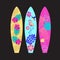 Set of Surfboards isolated on black background.