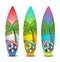 Set of surfboards for surfing vector illustration, tropical summer