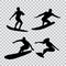 Set of surfers on a transparent background