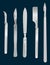 Set of surgical cutting tools. Reusable all-metal scalpel, scalpels with removable blades, Liston s amputation knife
