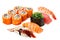 Set of sushi roll Japanese food menu in restaurant.
