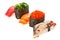 Set of sushi roll Japanese food menu in restaurant, isolated on