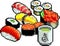 Set of sushi and rolls icons in pixel style