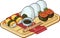 Set of sushi and rolls icons in pixel style