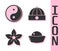 Set Sushi, Yin Yang, Lotus flower and Chinese hat icon. Vector.