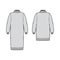 Set of Sweater dresses technical fashion illustration with knit rib turtleneck, long sleeves, oversize, knee mini length