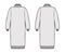 Set of Sweater dresses technical fashion illustration with rib turtleneck, long sleeves, oversized, knee length, knitted