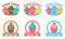 Set of sweet cupcake bakery badge label and logo design