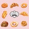 Set of sweet pastries and cupcakes. Vector icons of bakery