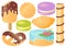 Set Of Sweets. Croissant, Pretzel, Cupcake, Icecream, Macaroons, Sweet Steak, Cookie.