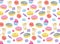 Set of sweets with donuts, candy, capcake, lollipop, chupa chups, macaroons and cup of coffee. Colorful watercolor pattern.