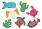 Set Swimming Mattresses or Rings Icons. Rubber Floating Lifesaver in Form of Donut, Eggplant, Watermelon, Pizza, Leaf