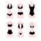 A set of swimwear of various shapes. figures of different types. vector