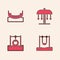 Set Swing, Boat swing, Attraction carousel and Car tire hanging rope icon. Vector