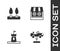 Set Swing car, Forest, Sand tower and Shooting gallery icon. Vector