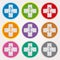 Set of Swiss Pharmacy Icons with Caduceus Symbol in Mixed Colors - Swiss Cross Symbols in Circles