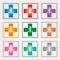 Set of Swiss Pharmacy Icons with Caduceus Symbol in Mixed Colors - Swiss Cross Symbols in Squares