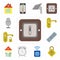 Set of Switch, Locking, Socket, Alarm, Smart home, Remote, Handle, Doorknob, Voice control, editable icon pack