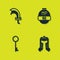 Set Sword for game, Medieval helmet, Old key and Video bar icon. Vector
