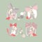 a set with the symbol of the year 2023 of a cheerful and funny rabbit with a bow