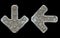 Set of symbols arrow to down and left arrow made of industrial metal on black background 3d