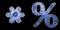 Set of symbols asterisk, percent made of painted metal with blue rivets on black background. 3d