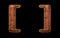Set of symbols left and right bracket made of leather. 3D render font with skin texture isolated on black background.