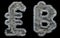 Set of symbols lira and baht made of industrial metal on black background 3d