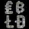 Set of symbols lira, bitcoin, litecoin and dashcoin made of industrial metal on black background 3d