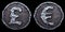 Set of symbols pound and euro made of forged metal in the center of coin isolated on black background. 3d