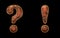 Set of symbols question mark and exclamation mark made of leather. 3D render font with skin texture isolated on black