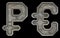 Set of symbols rouble and euro made of industrial metal on black background 3d