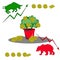 A set of symbols for trading, trading stocks and bitcoins, making money on the exchange. Bull, bear, arrows, money tree, coins. Is