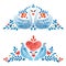 Set with symmetrical composition with doves, swans, flowers and hearts on the theme of valentines day.