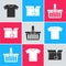 Set T-shirt, Carton cardboard box and Shopping basket icon. Vector