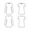 Set of T-shirt mini dresses technical fashion illustration with crew neck, long, short sleeves, oversized, Pencil