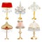 set of table lamps fixtures with crystal pendants on a white background