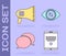 Set Tablet, Megaphone, Speech bubble chat and Eye icon. Vector