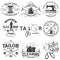 Set of tailor shop, cleaning company badges. Vector. Concept for shirt. Typography design with sewing, cleaning