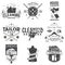Set of tailor shop, cleaning company badges. Vector. Concept for shirt. Typography design with sewing, cleaning