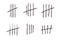 Set tally marks lines or sticks hand drawn isolated on white background. Counting waiting number on wall prison. Grunge