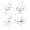 Set of tangled threads. Black outline abstract scrawl sketch. Vector illustration of chaotic doodle shapes, spot. EPS 10