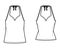 Set of Tanks halter sweetheart neck tops technical fashion illustration with bow, slim, oversized fit, waist length