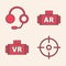 Set Target sport, Headphones, Ar, augmented reality and Virtual reality glasses icon. Vector