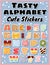 Set of tasty alphabet stickers. Delicious, sweet, like donuts, glazed, chocolate, yummy, tasty, shaped alphabet label font letters