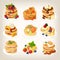 Set of tasty pancake dishes served for breakfast.