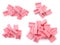 Set of tasty pink bubble gums on white, top view